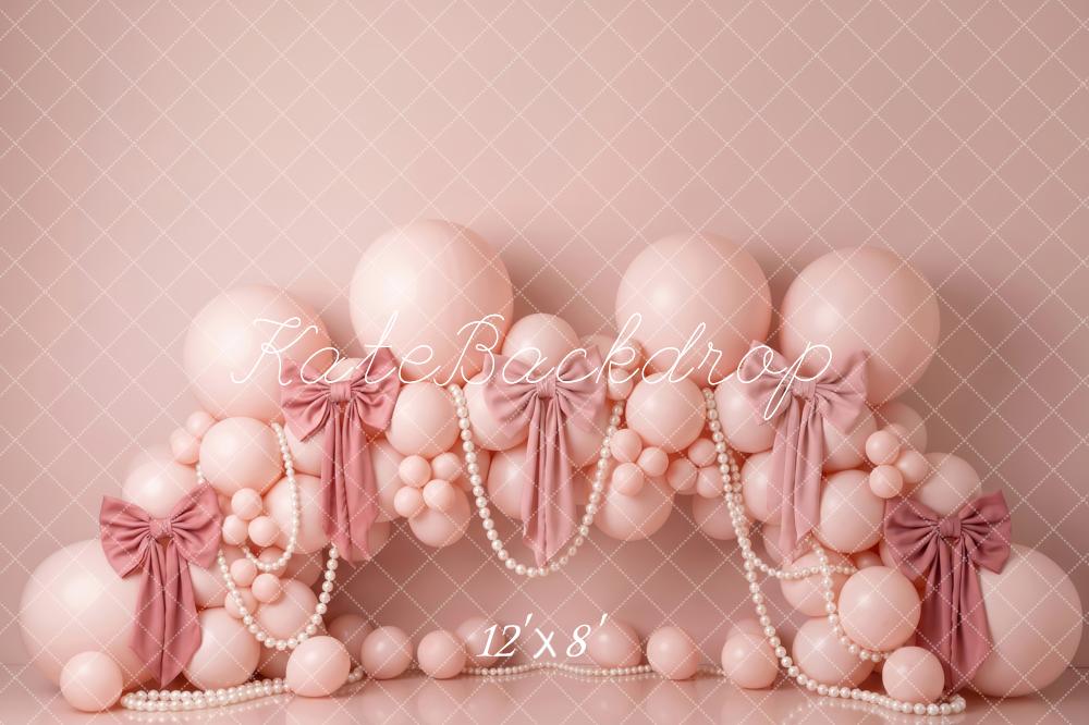 TEST Kate Cake Smash Pink Balloons Bows Pearls Arch Printed Backdrop Designed by Patty Roberts