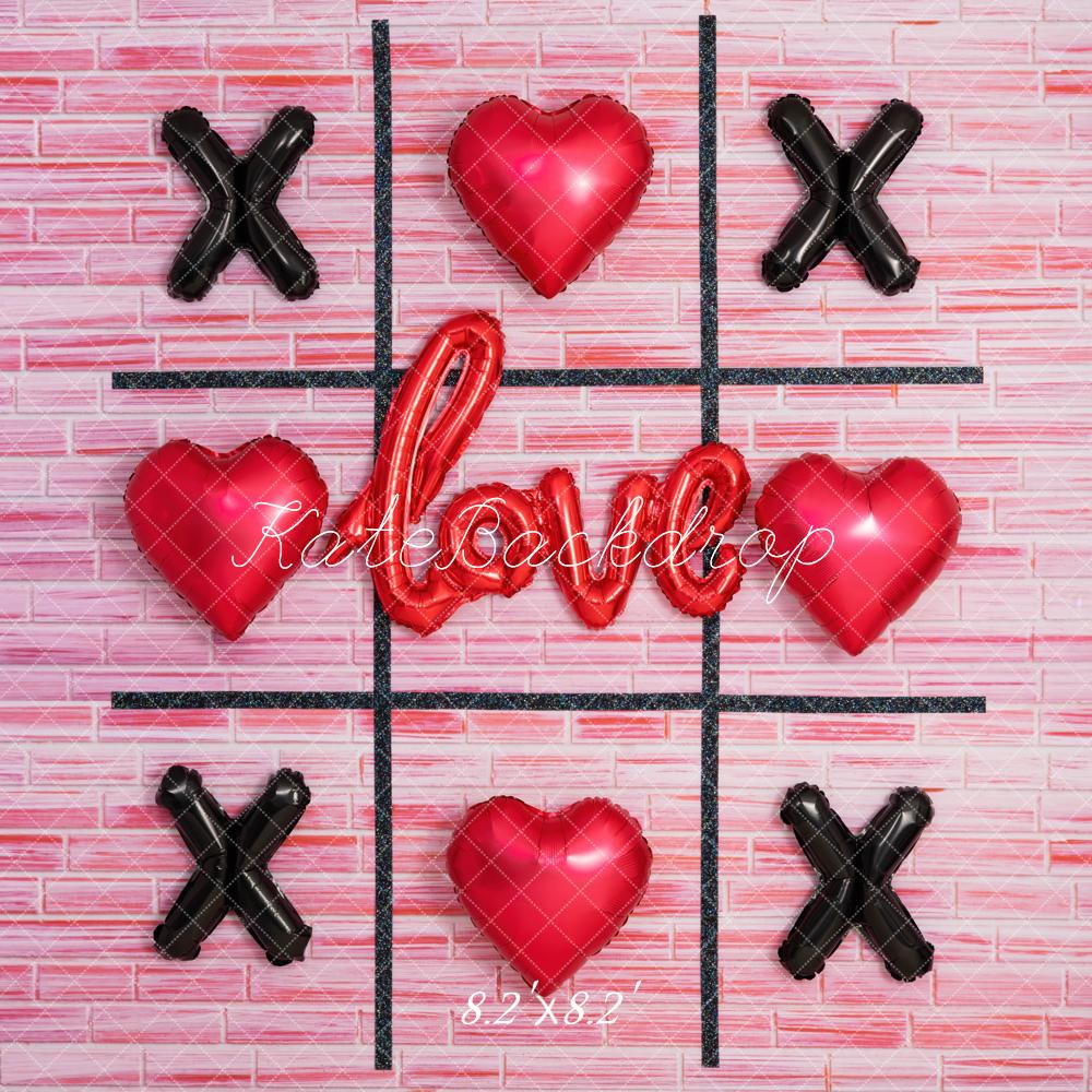 Kate Valentine's Day Tic Tac Toe Love Balloons Pink Wall Backdrop Designed by Mini MakeBelieve
