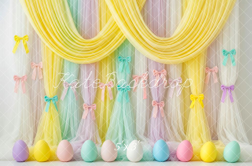 Kate Easter Pastel Eggs Bows Yellow Curtains Backdrop Designed by Patty Roberts
