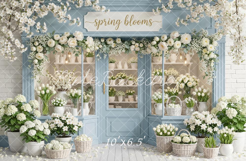 Kate Spring Flower Shop White Blossoms Printed Backdrop Designed by Emetselch