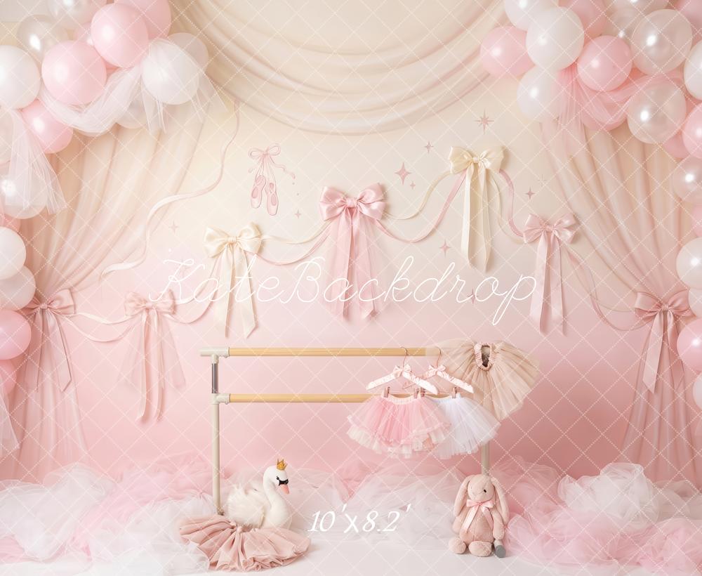 Kate Cake Smash Ballet Princess Pink Balloons Bows Tulle Swan Printed Backdrop Designed by Patty Roberts