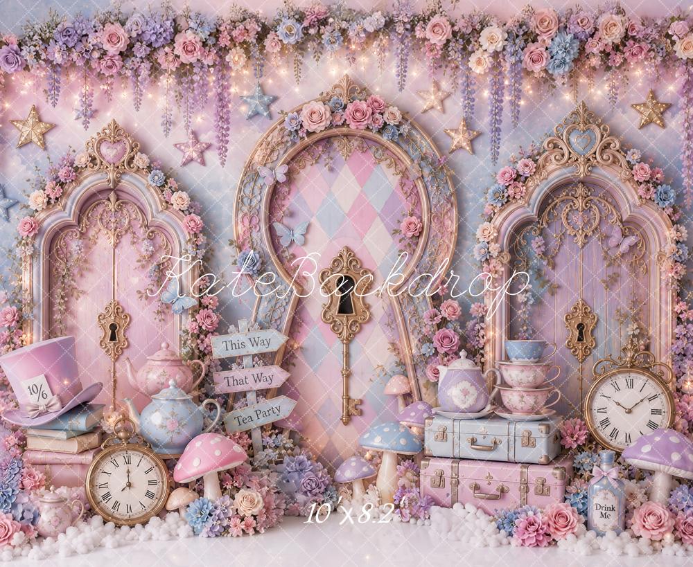 Kate Cake Smash Enchanted Wonderland Tea Party Lavender Ornate Doors Printed Backdrop Designed by Ashley Paul