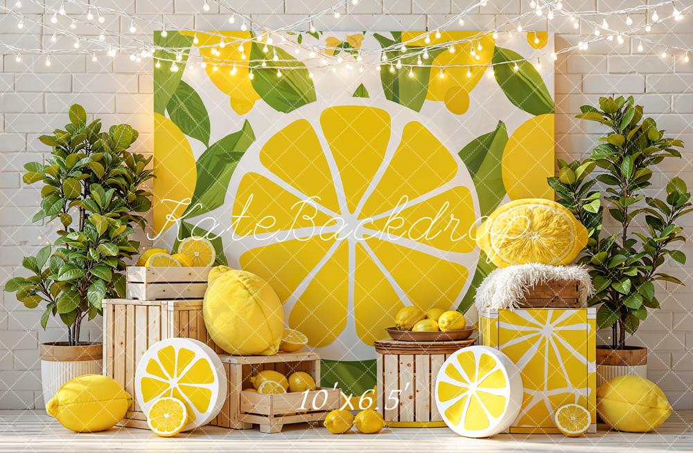 Kate Summer Lemon Slice Crate Greenery Printed Backdrop Designed by Emetselch