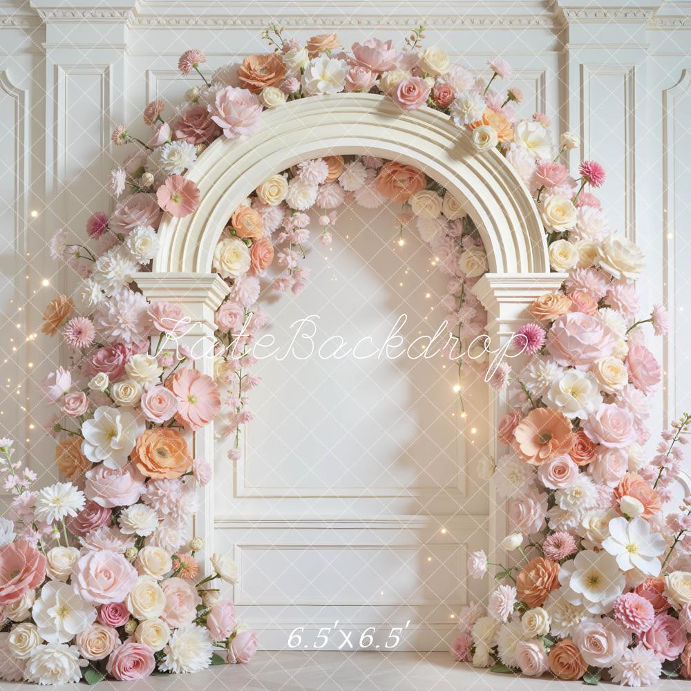 Kate Spring Flower Arch Pink White Roses Wall Backdrop Designed by Mini MakeBelieve