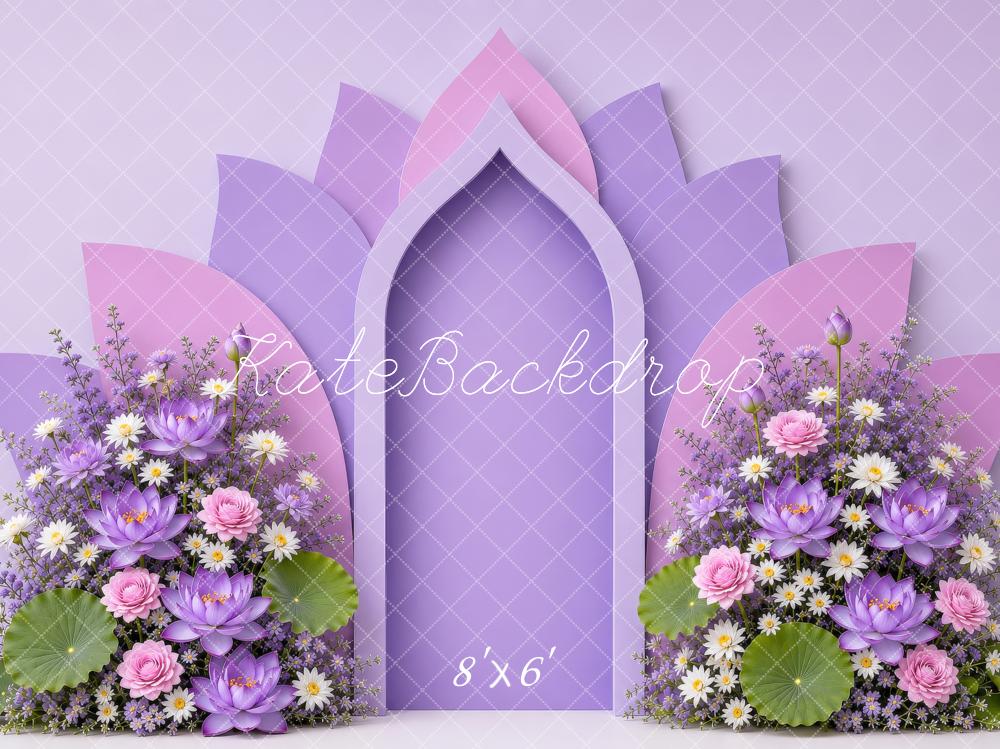 Kate Birthday Lotus Arch Purple Floral Printed Backdrop Designed by Shutter Swan Studios