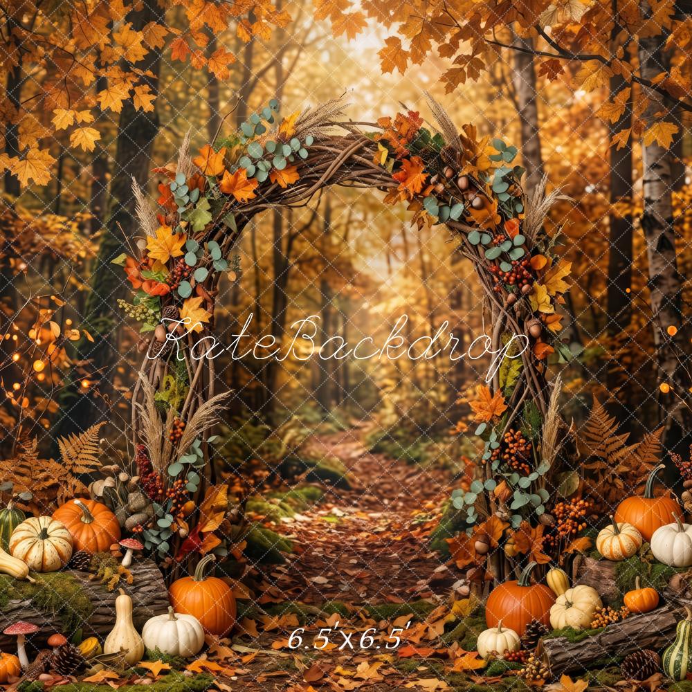 Kate Fall Forest Pumpkin Wreath Arch Maple Leaves Printed Backdrop Designed by Patty Roberts