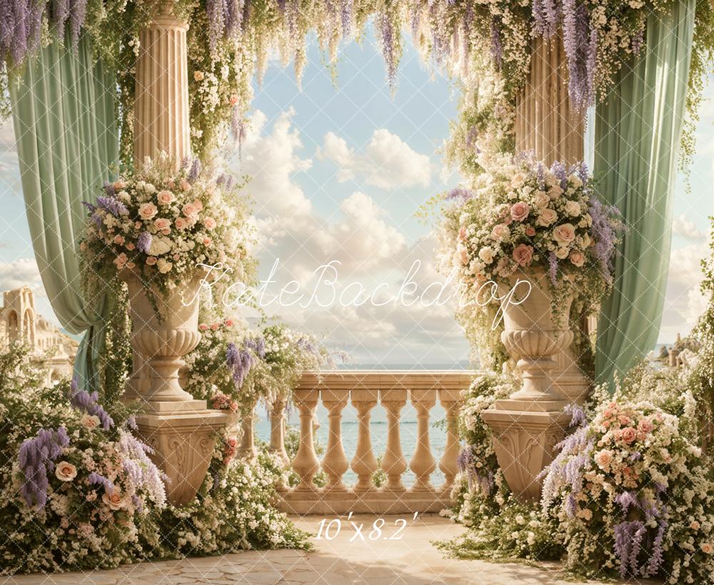 Kate Spring Floral Arch Balcony Columns Backdrop Designed by Emetselch