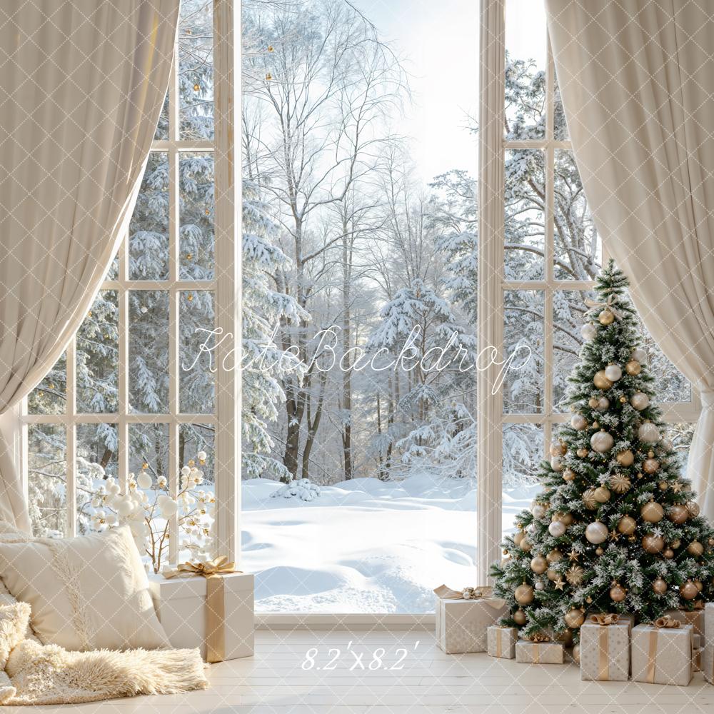 Kate Christmas Tree Gifts Winter Window Snow Backdrop Designed by Emetselch