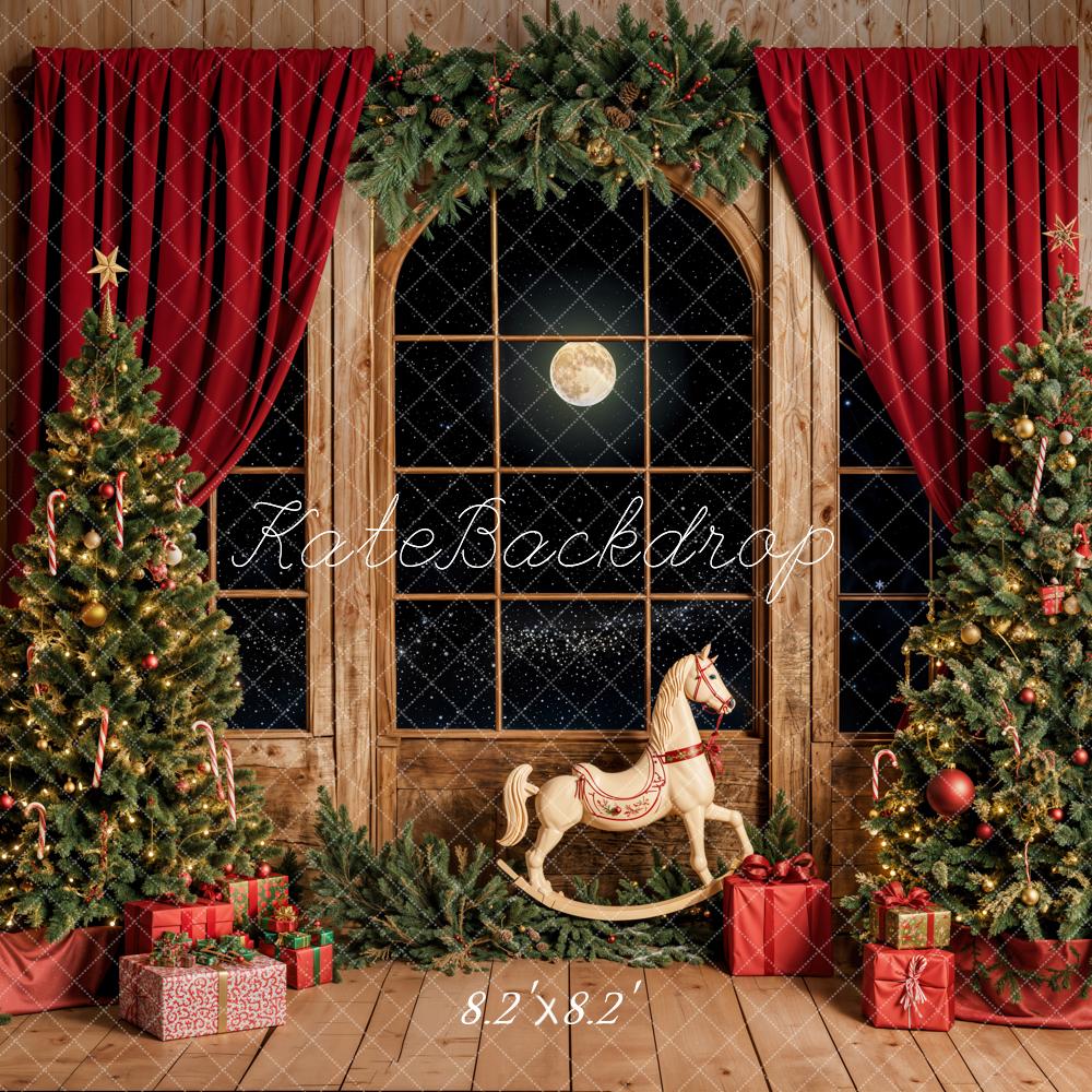 Kate Christmas Tree Window Rocking Horse Moon Backdrop Designed by Emetselch