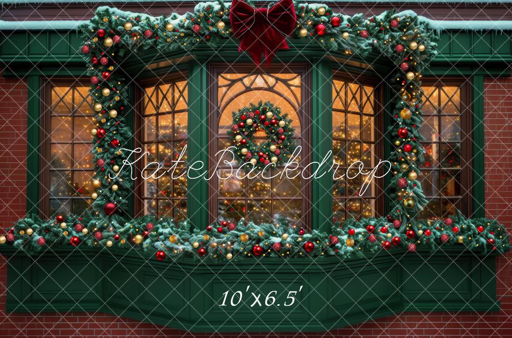 Kate Christmas Window Garland Bow Night Backdrop Designed by Mini MakeBelieve