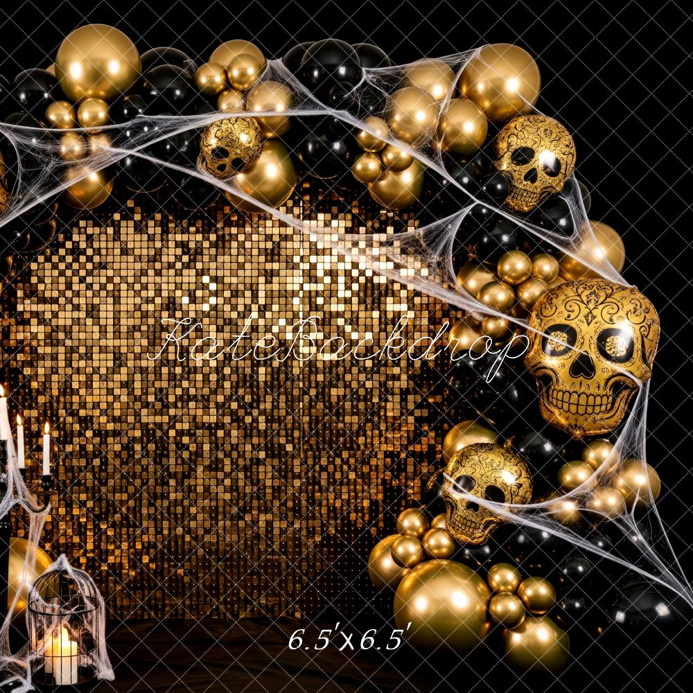 Kate Halloween Gold Skull Balloon Arch Sequin Wall Backdrop Designed by Patty Roberts