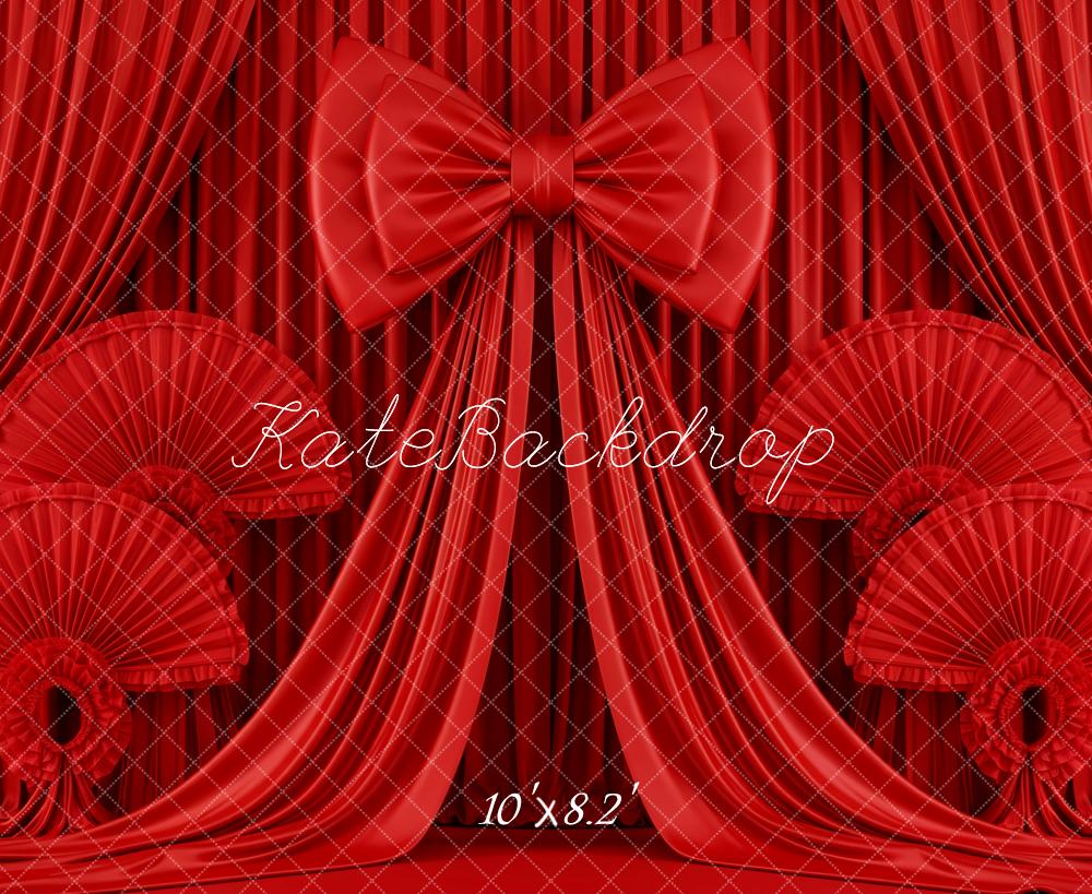 Kate Red Curtain Bow Drapes Fans Printed Backdrop Designed by Patty Roberts