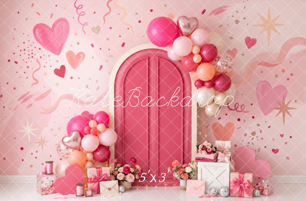 Kate Valentine's Day Pink Door Balloon Arch Heart Confetti Printed Backdrop Designed by Patty Roberts