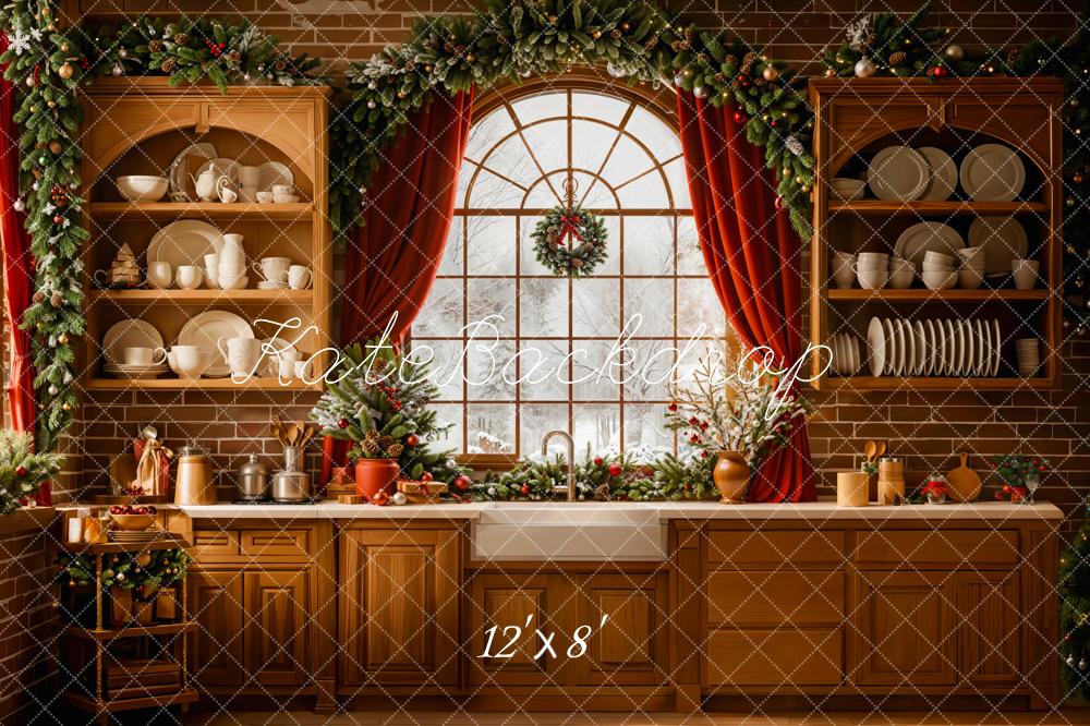 Kate Christmas Kitchen Cabinet Wood Window Dinnerware Backdrop Designed by Emetselch