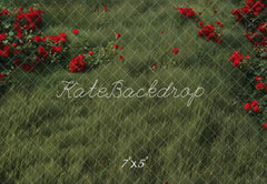Kate Green Grass Red Roses Floor Printed Backdrop Designed by Emetselch