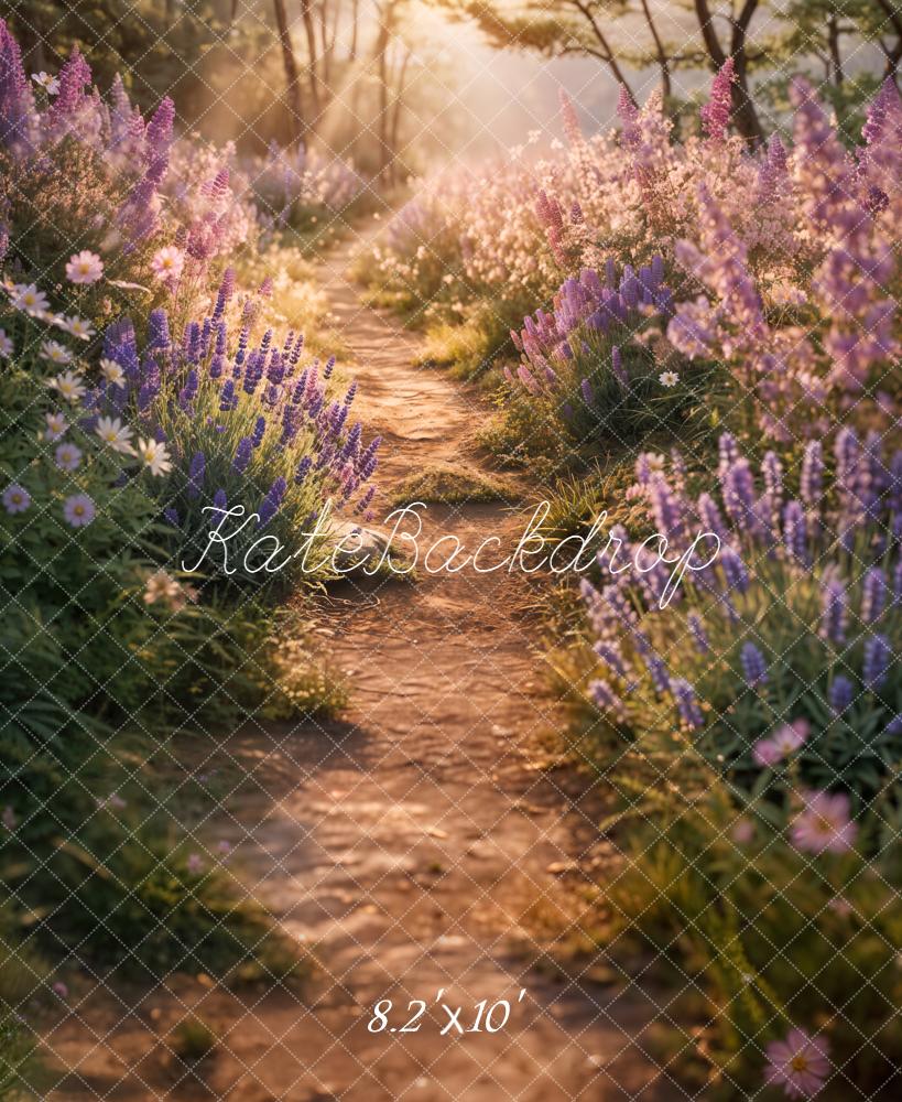 Kate Summer Sunlit Forest Path Lavender Floral Printed Backdrop Designed by Emetselch