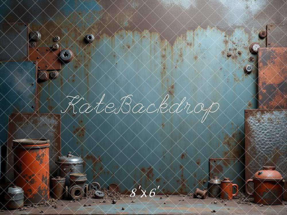 Kate Industrial Rusty Metal Wall Vintage Containers Backdrop Designed by Laura Bybee