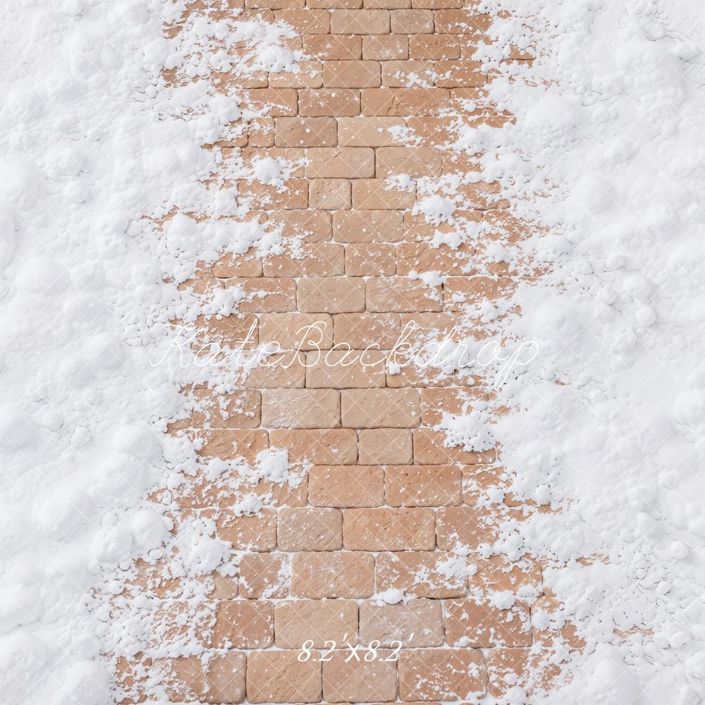 Kate Winter White Snowy Brick Floor Printed Backdrop Designed by Emetselch
