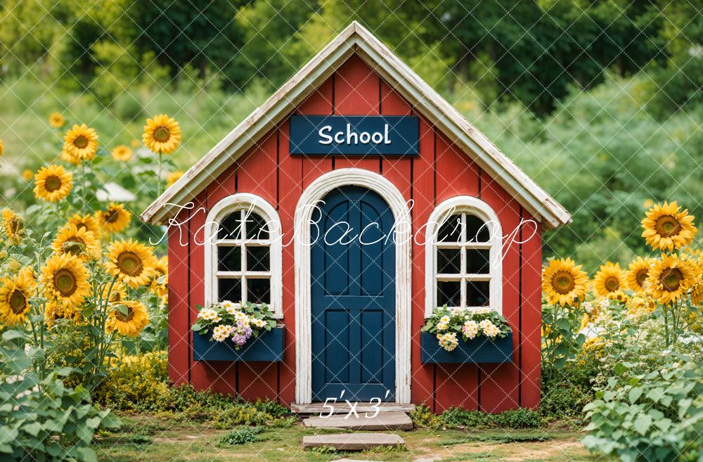 Terug naar School Rode Huis Zonnebloem Foto Achtergrond Designed by Emetselch