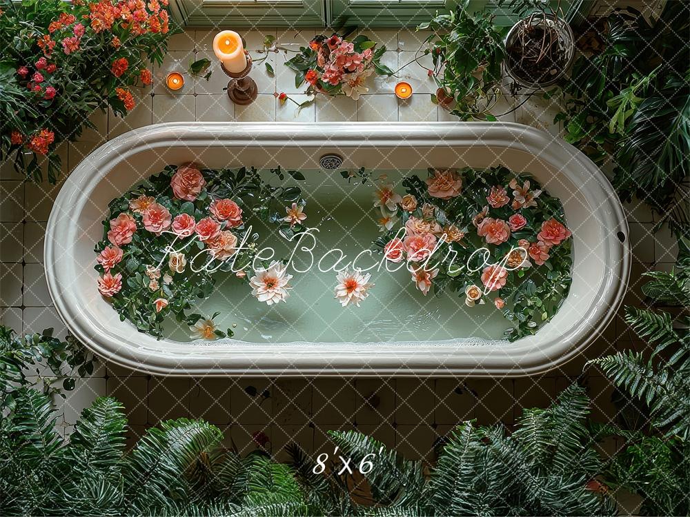 Sfondo di Verdura per Vasca da Bagno con Fiori Designed by Laura Bybee