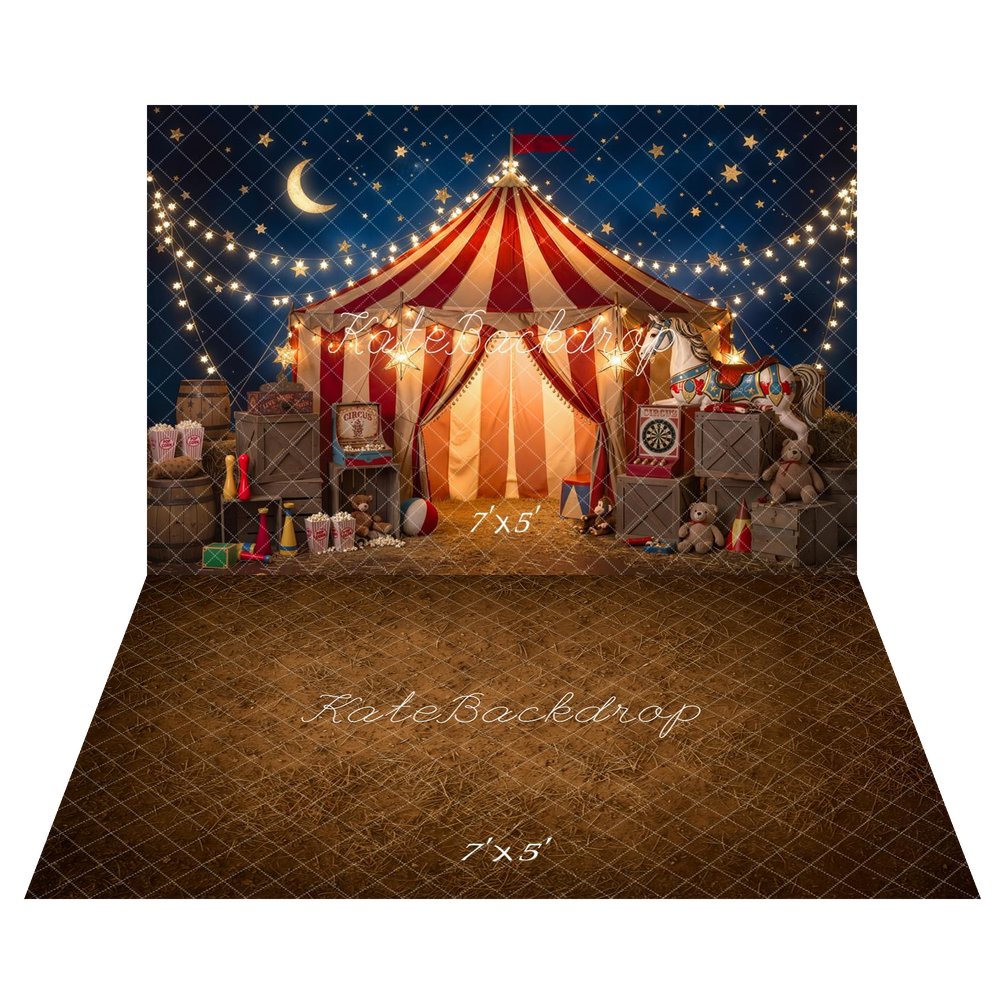 Kate Circus Tent Starry Night Carousel Backdrop+Abstract Brown Dirt Ground Texture Floor Backdrop