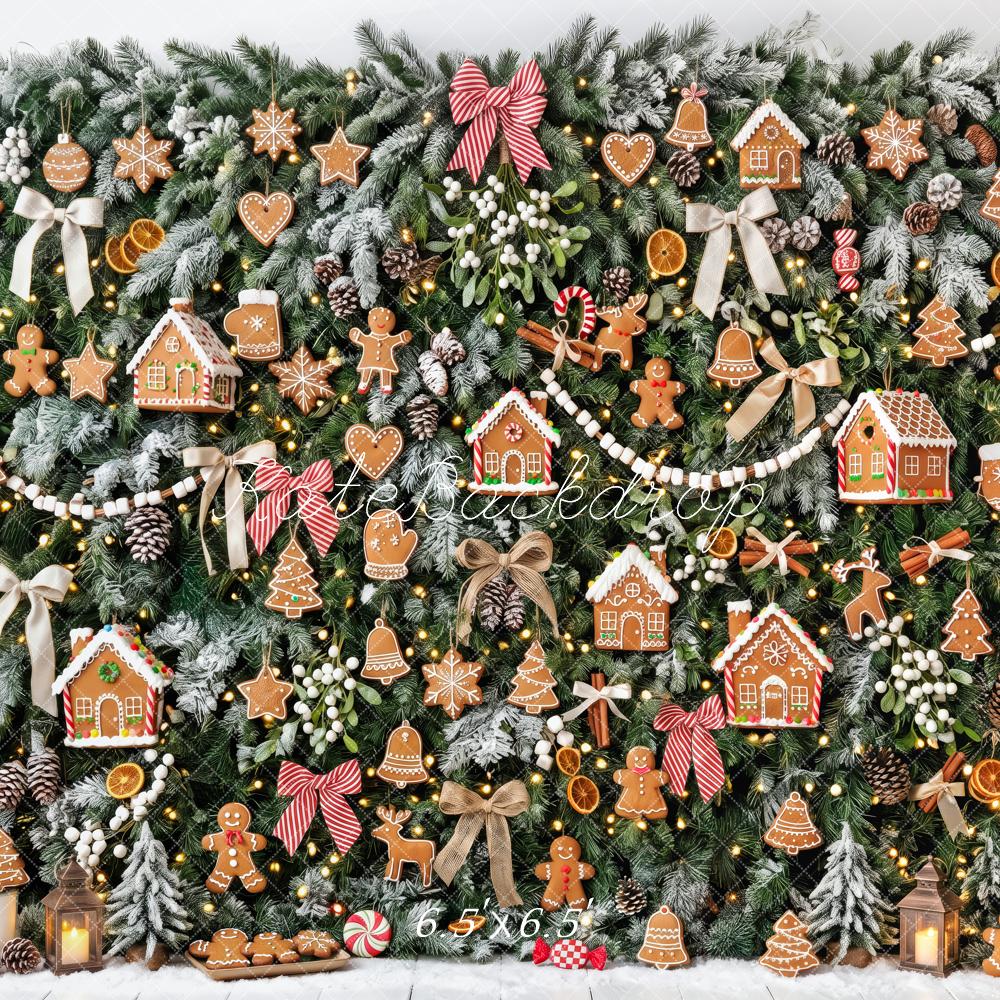Kate Christmas Gingerbread Cookie Garland Pine Tree Wall Printed Backdrop Designed by Patty Roberts