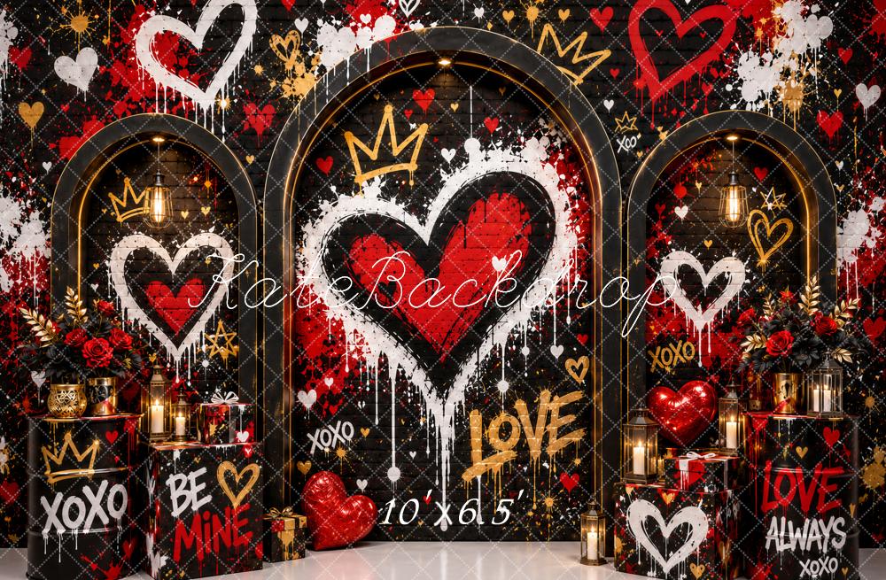 Kate Valentine's Day Black Graffiti Hearts Crowns Arch Printed Backdrop Designed by Ashley Paul