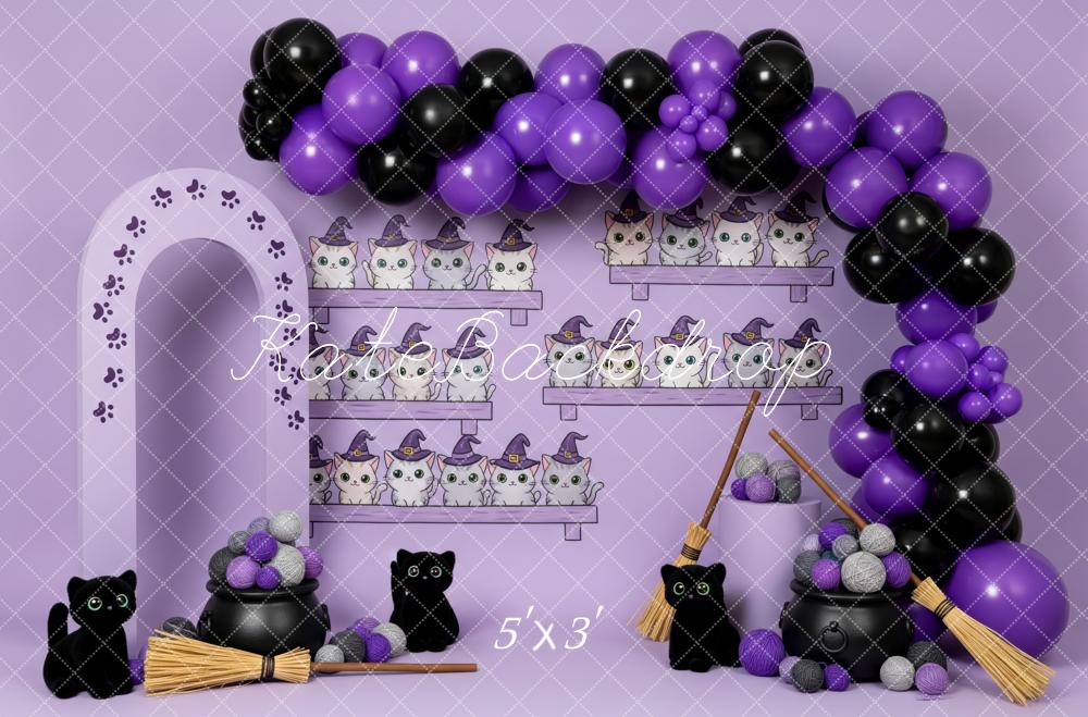 Kate Halloween Cake Smash Cat Witch Hats Balloons Brooms Backdrop Designed by Patty Roberts