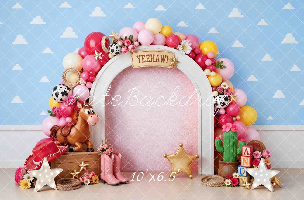Kate Birthday Western Arch Balloons Horse Boots Cactus Stars Printed Backdrop Printed Backdrop Designed by Mini MakeBelieve