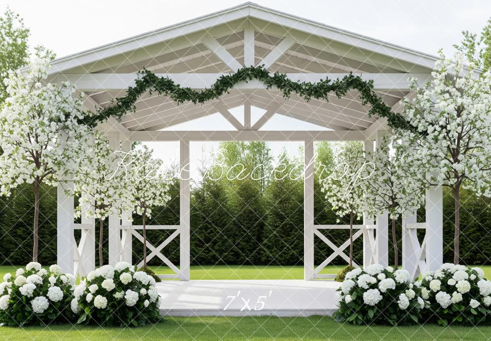 Kate Spring White Gazebo Flower Arch Greenery Garden Printed Backdrop Designed by Patty Roberts