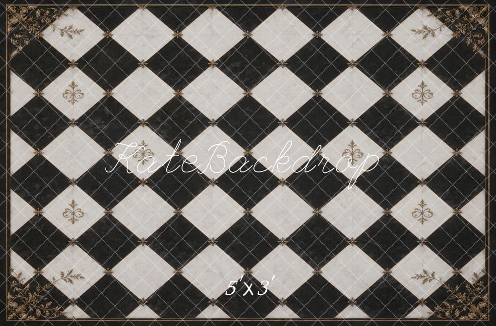 Kate Black And White Pattern Vintage Floor Printed Backdrop Designed by Vertigo Productions