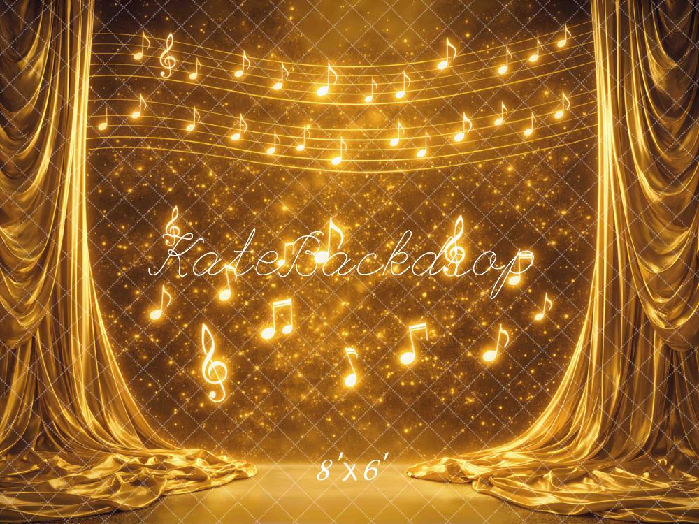 Kate Stage Golden Musical Notes Sparkle Curtain Printed Backdrop Designed by Mini MakeBelieve