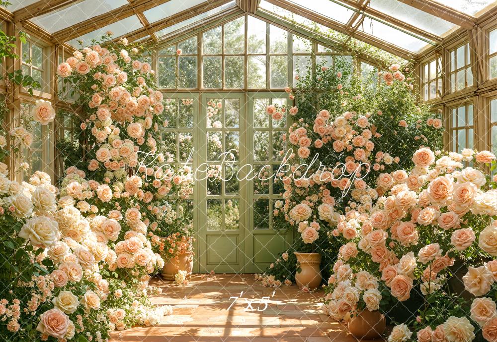 Kate Spring Greenhouse Flower Arch Rose Garden Printed Backdrop Designed by Emetselch