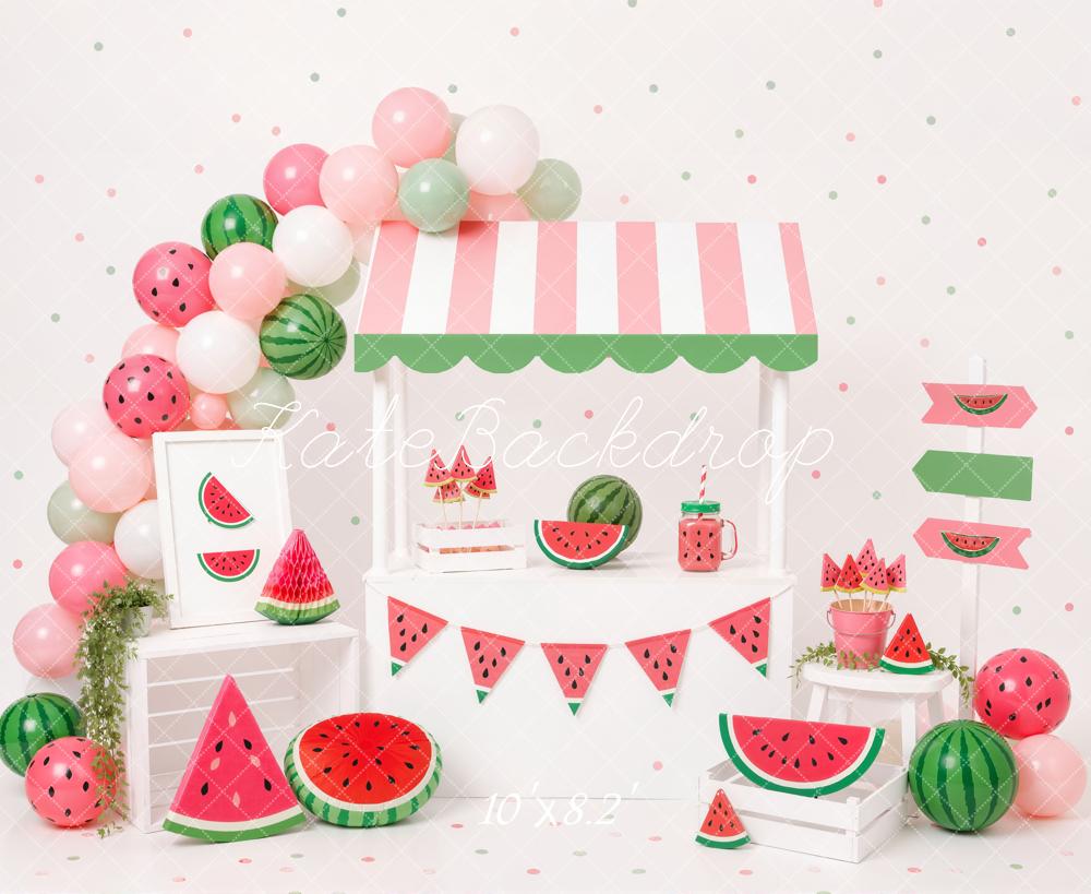 Kate Summer Watermelon Fruit Stand Balloons Printed Backdrop Designed by Emetselch