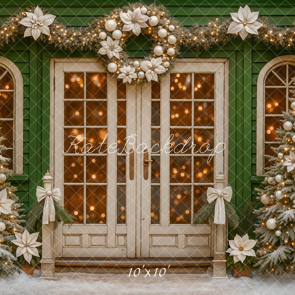 Kate Christmas Trees White Poinsettias Doorway Wreath Backdrop Designed by Ashley Paul