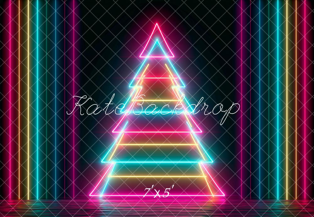 Kate Christmas Neon Tree Colorful Lines Printed Backdrop Designed by Angela Miller