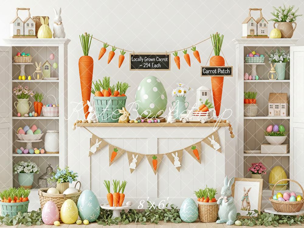 Kate Easter Bunny Carrot Patch Pastel Eggs Fireplace Backdrop Designed by Patty Roberts