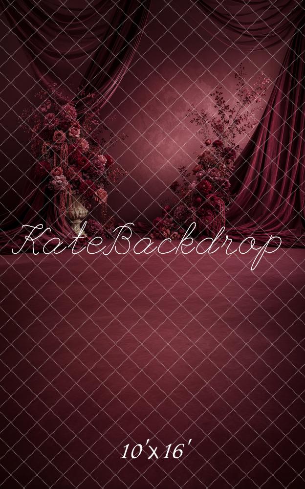 Kate Sweep Fine Art Burgundy Drapes Floral Printed Backdrop Designed by Ashley Ward