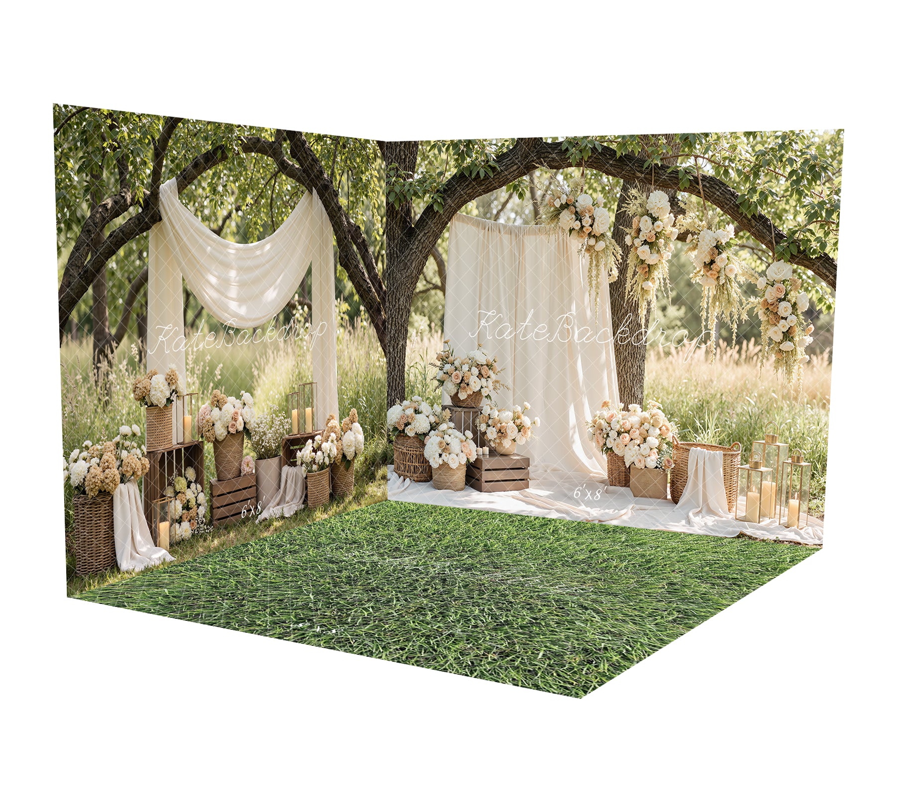 Kate Flower Arch Cream Floral Rustic Wedding Decor Printed Backdrop Room Set