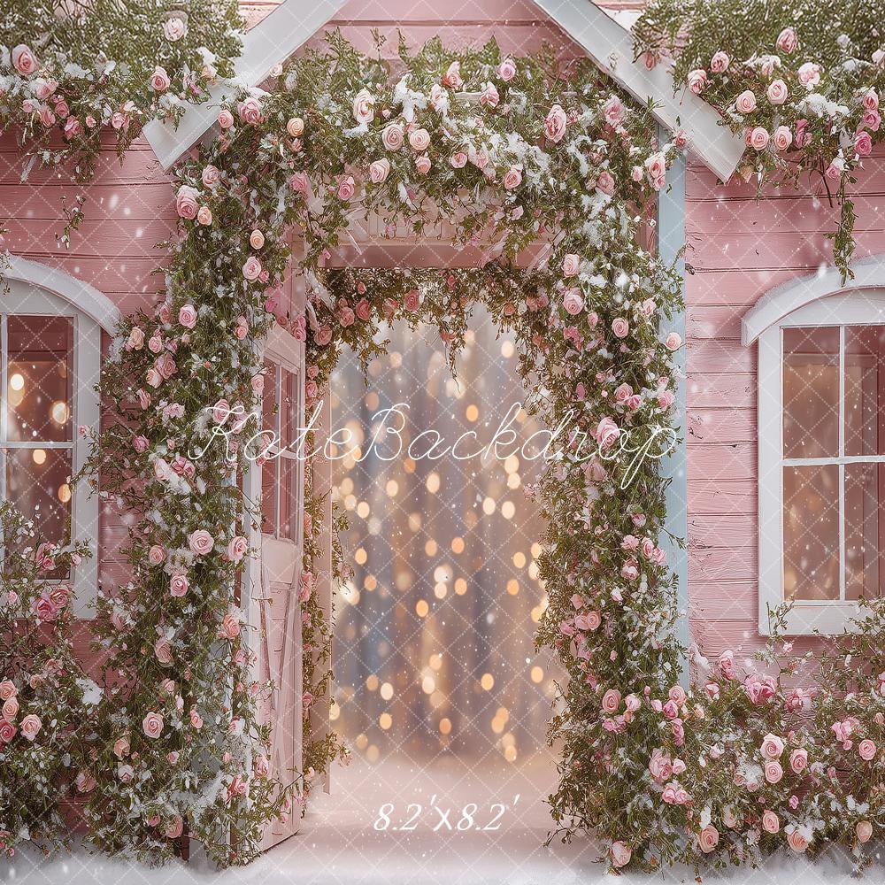 Kate Fairy Tale Pink House Flower Arch Bokeh Backdrop Designed by Angela Miller