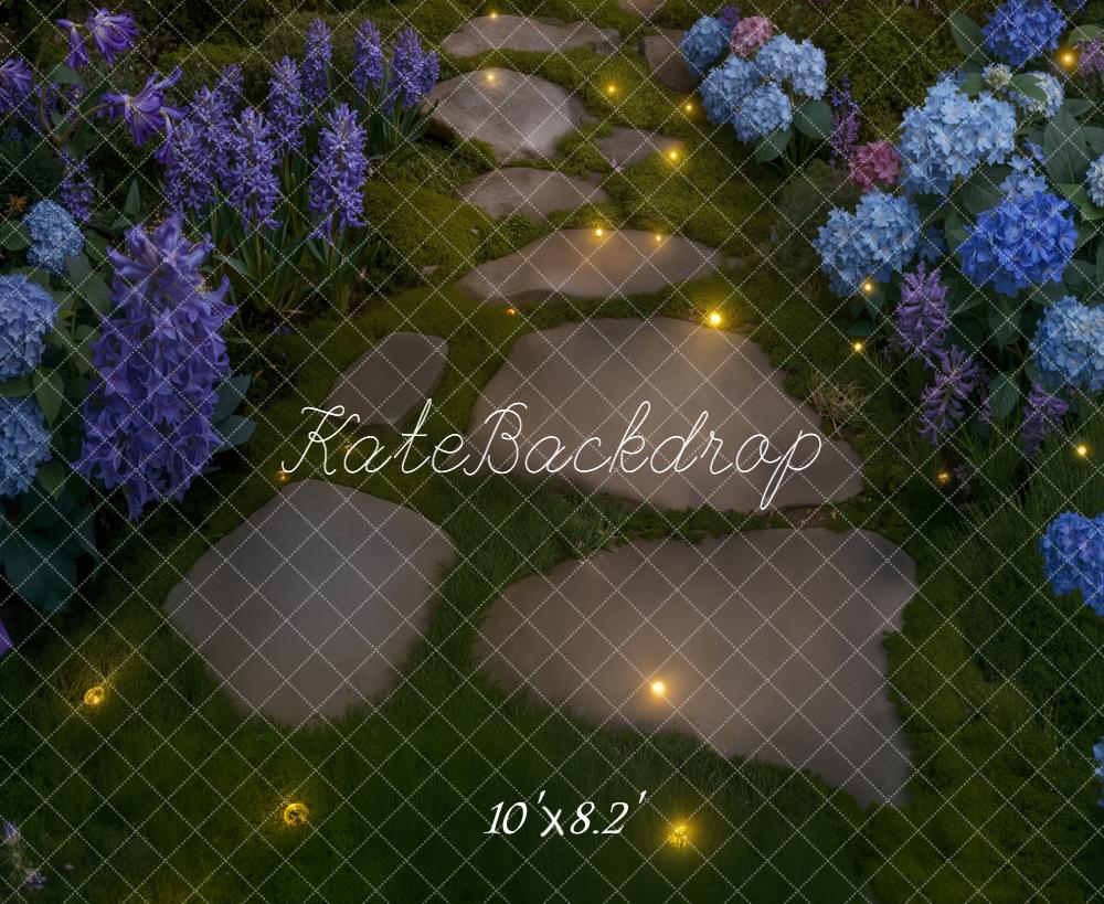 Kate Stone Pathway Fairy Garden Blue and Purple Flowers Floor Backdrop Designed by Kate Image