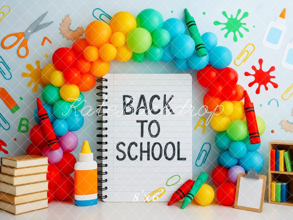 Kate Back to School Notebook Colorful Balloon Arch Backdrop Designed by Patty Roberts