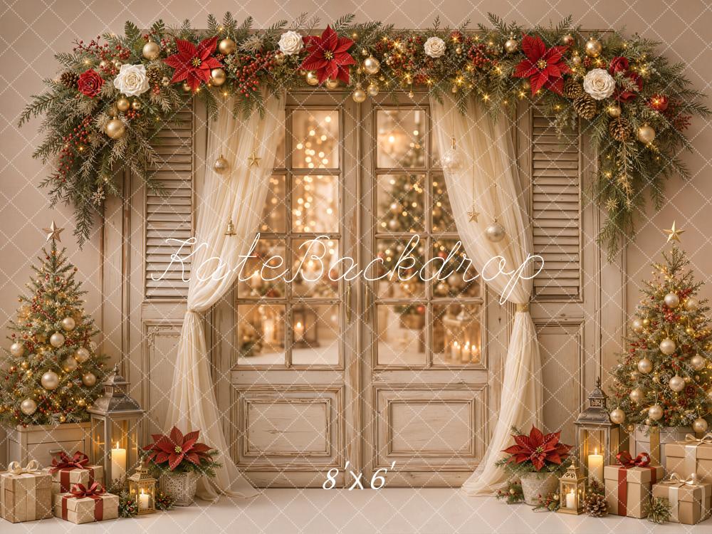 Kate Christmas Poinsettia Window Curtains Garland Printed Backdrop Designed by Emetselch