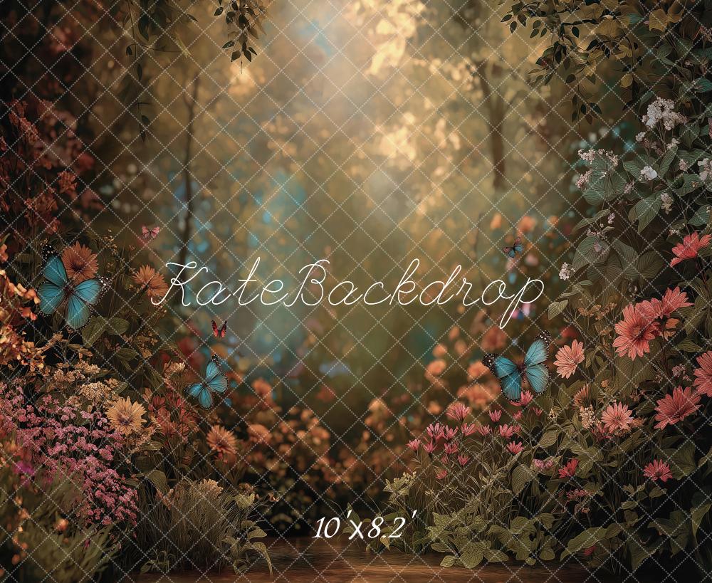 Kate Spring Forest Flowers Butterflies Sunlight Backdrop Designed by Angela Miller