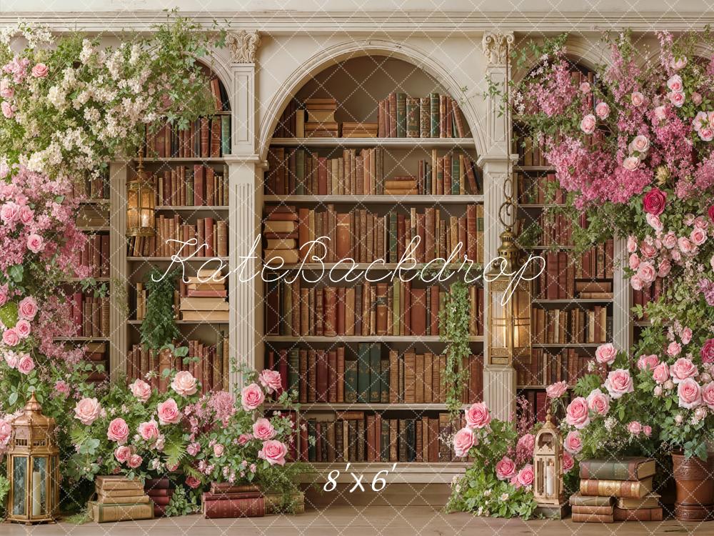 Kate Flower Arch Bookshelf Lanterns Printed Backdrop Designed by Emetselch