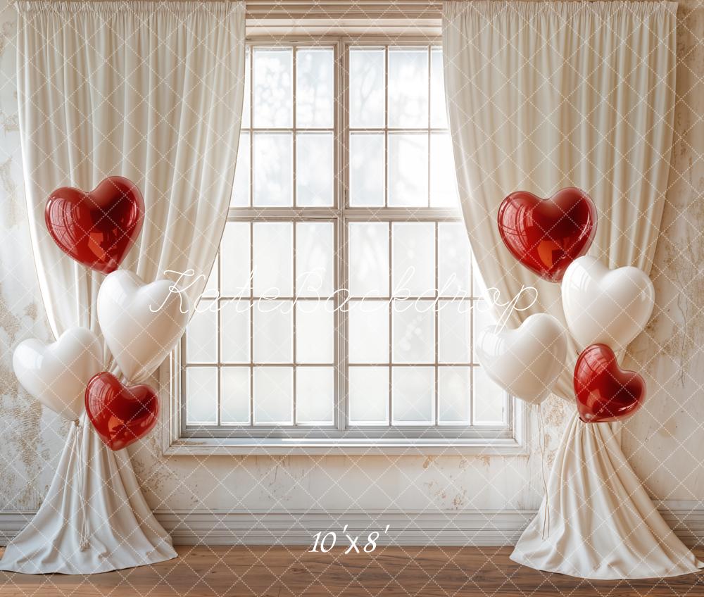 Kate Valentine Heart Balloons Curtain Window Backdrop Designed by Emetselch