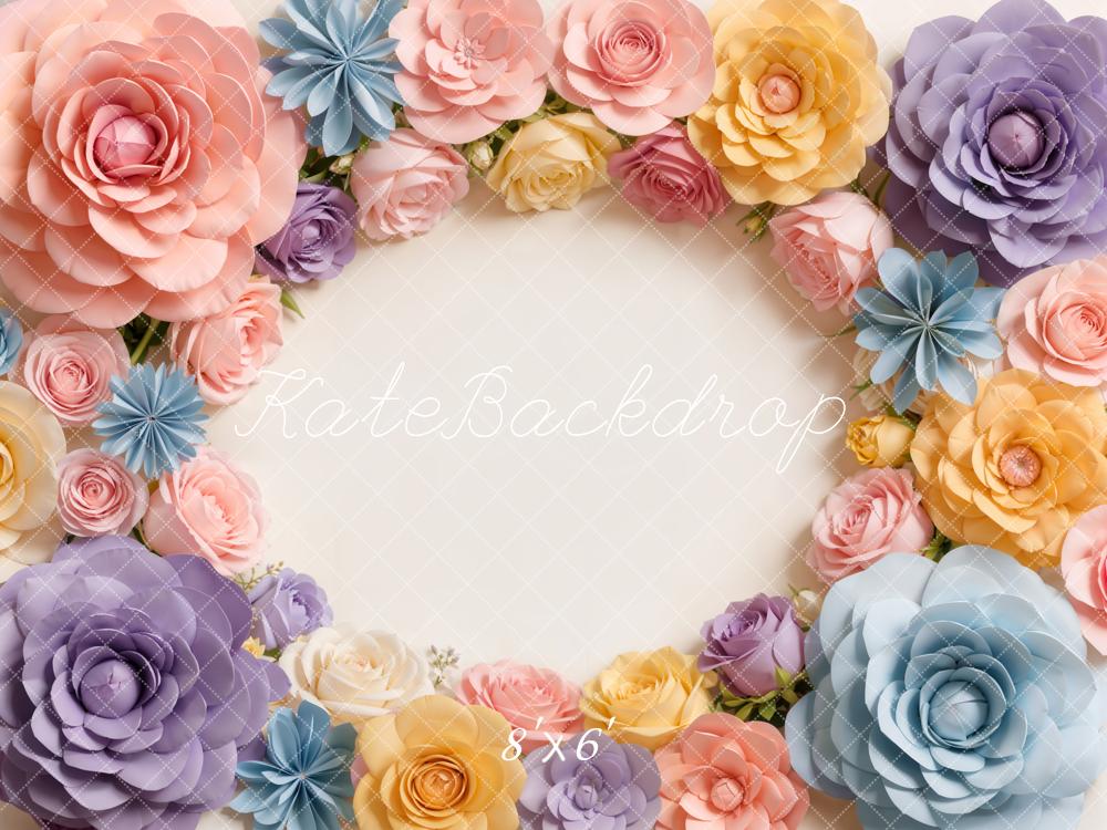 Kate Newborn Flower Arch Pastel Roses Printed Backdrop Designed by Chain Photography