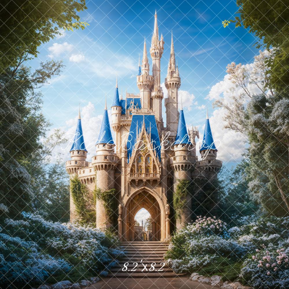 Fantasy Forest Blue Vintage Grand Castle Backdrop Diseñado por Chain Photography