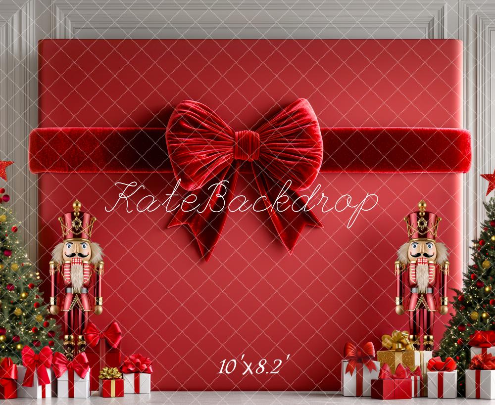 Kate Christmas Nutcracker Large Gift Bow Backdrop Designed by Mini MakeBelieve