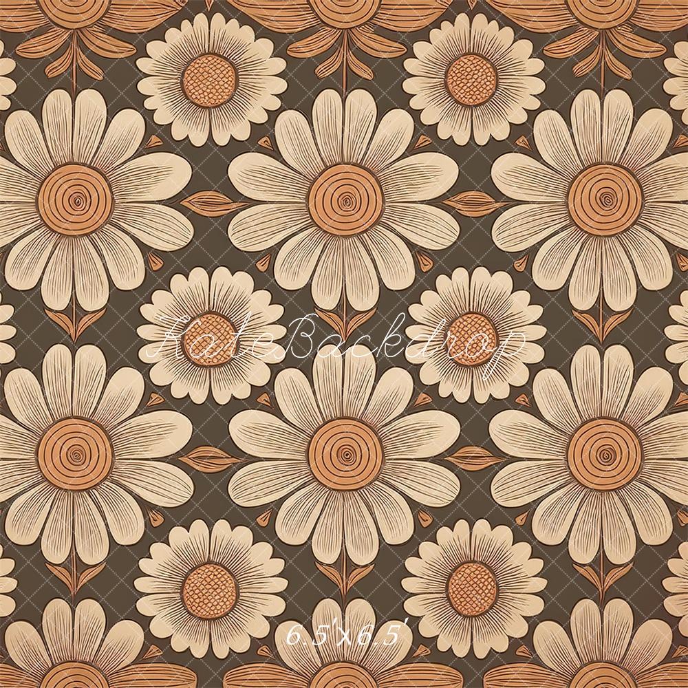 Kate Mustard and Olive Retro Flower Pattern Backdrop Designed by Mandy Ringe Photography